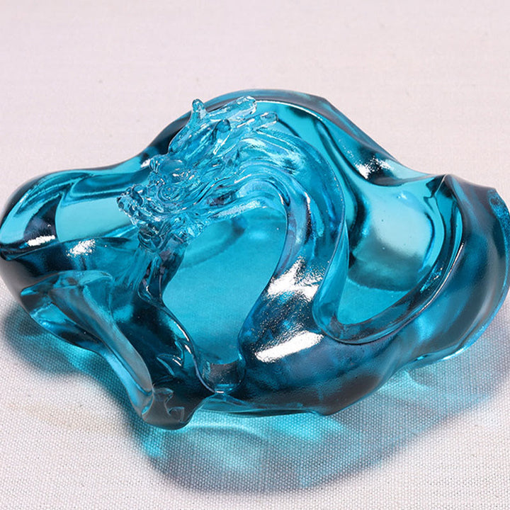 Buddha Stones, Dragon bleu fait main, Pièce d'art en cristal Liuli, Décoration pour la maison ou le bureau, symbole de réussite - image 3