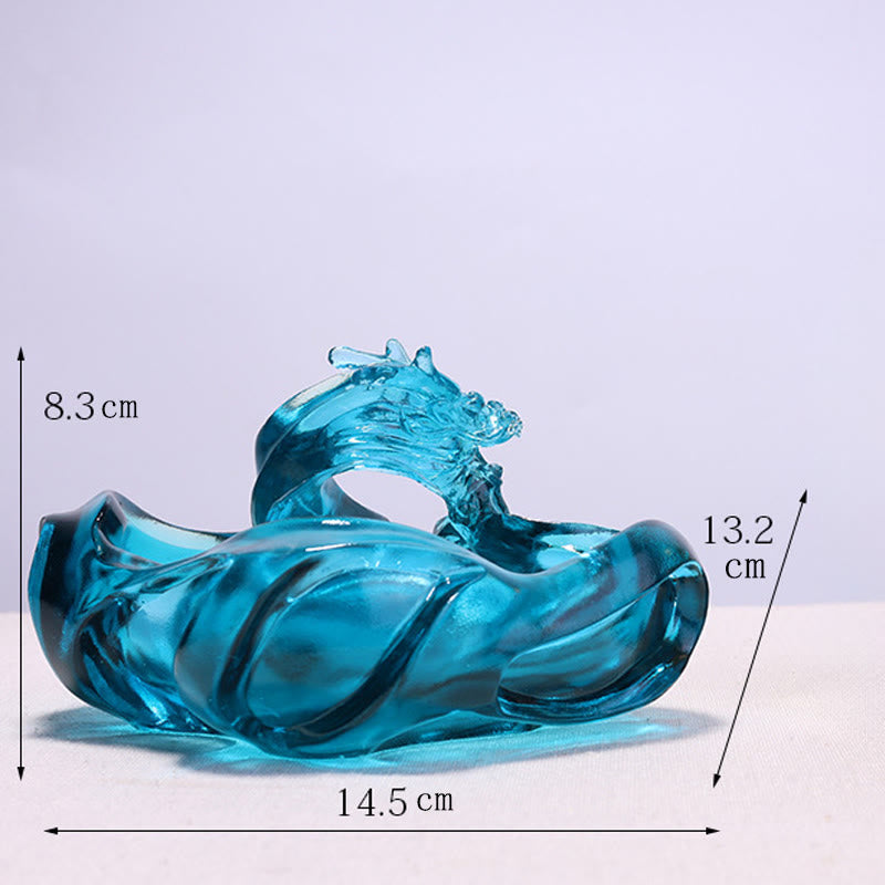 Buddha Stones, Dragon bleu fait main, Pièce d'art en cristal Liuli, Décoration pour la maison ou le bureau, symbole de réussite - image 8