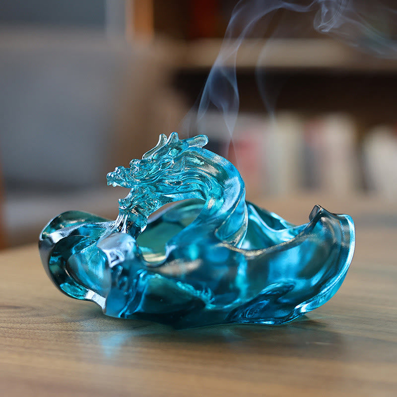 Buddha Stones, Dragon bleu fait main, Pièce d'art en cristal Liuli, Décoration pour la maison ou le bureau, symbole de réussite - image 2