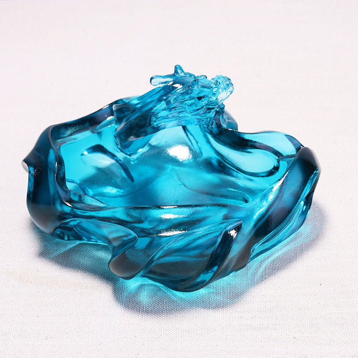 Buddha Stones, Dragon bleu fait main, Pièce d'art en cristal Liuli, Décoration pour la maison ou le bureau, symbole de réussite - image 4