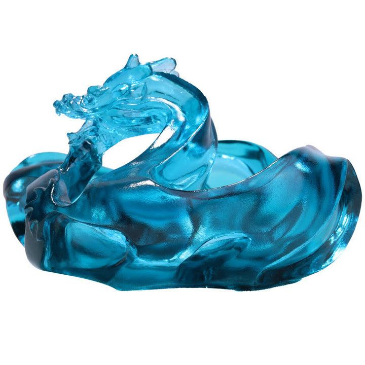Buddha Stones, Dragon bleu fait main, Pièce d'art en cristal Liuli, Décoration pour la maison ou le bureau, symbole de réussite - image 7