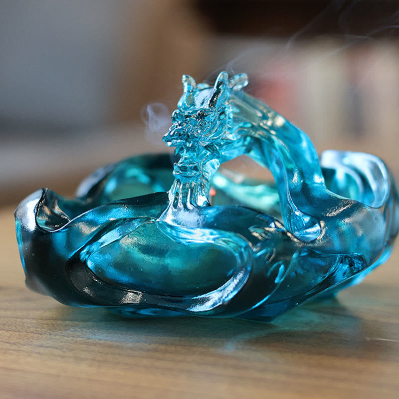 Buddha Stones, Dragon bleu fait main, Pièce d'art en cristal Liuli, Décoration pour la maison ou le bureau, symbole de réussite - image 1