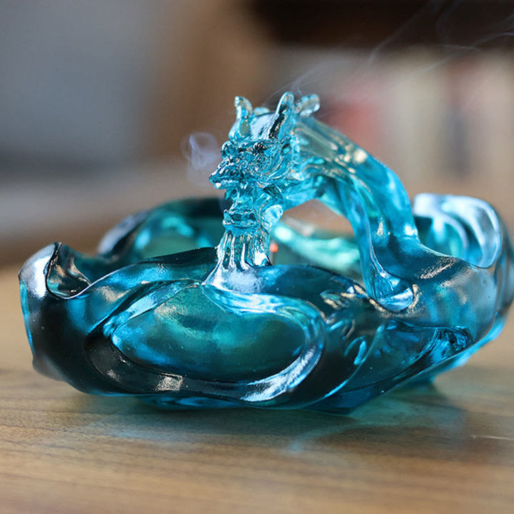 Buddha Stones, Dragon bleu fait main, Pièce d'art en cristal Liuli, Décoration pour la maison ou le bureau, symbole de réussite - image 1