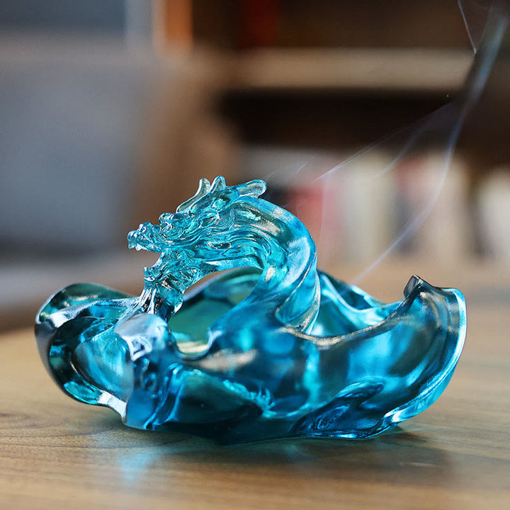 Buddha Stones, Dragon bleu fait main, Pièce d'art en cristal Liuli, Décoration pour la maison ou le bureau, symbole de réussite - Dragon 14,5*13,2*8,3 cm - image 0
