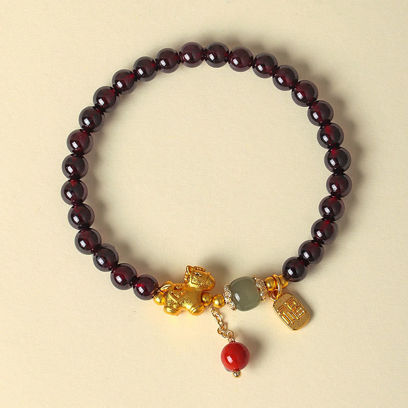 Bracelet porte-bonheur et de protection en grenat, symbole Fu, année du Cheval, avec Buddha Stones - image 12