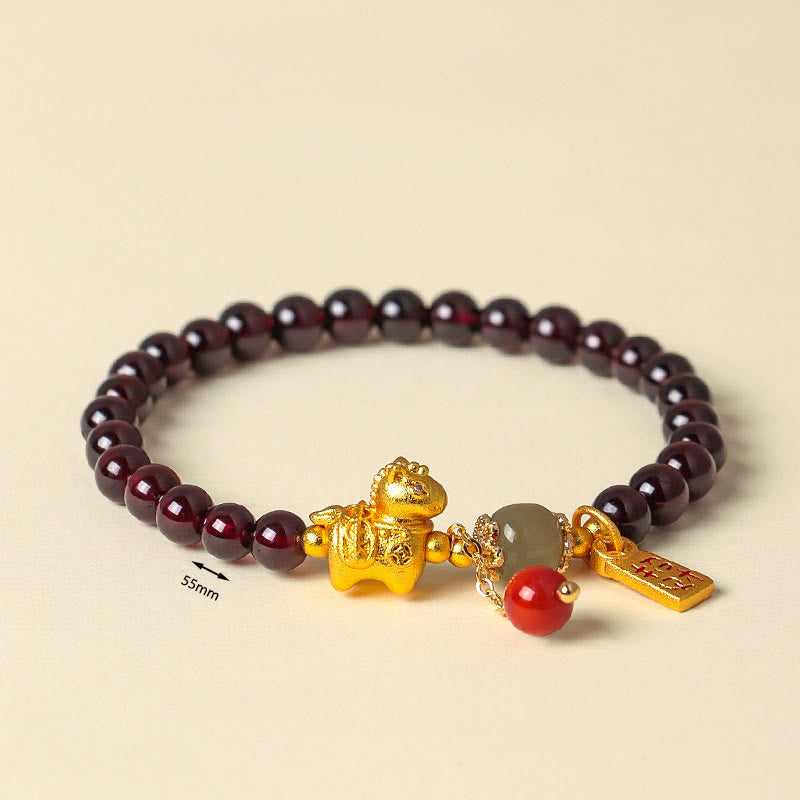 Bracelet porte-bonheur et de protection en grenat, symbole Fu, année du Cheval, avec Buddha Stones - image 1