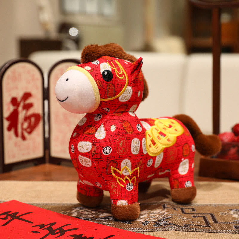 Buddha Stones, pièces de cuivre de l'année du Cheval, poupée en peluche, décoration intérieure - Rouge Blanc - 21*10*22cm - image 1