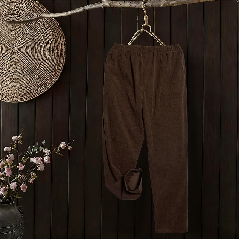 Pantalon en velours côtelé uni Buddha Stones pour femme, avec poches - image 1