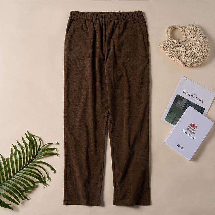 Pantalon en velours côtelé uni Buddha Stones pour femme, avec poches - image 3