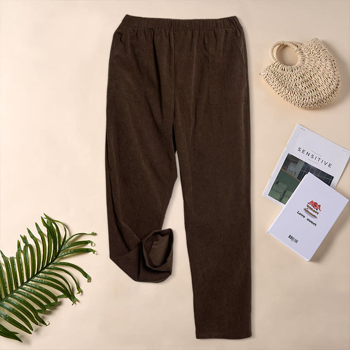 Pantalon en velours côtelé uni Buddha Stones pour femme, avec poches - image 5