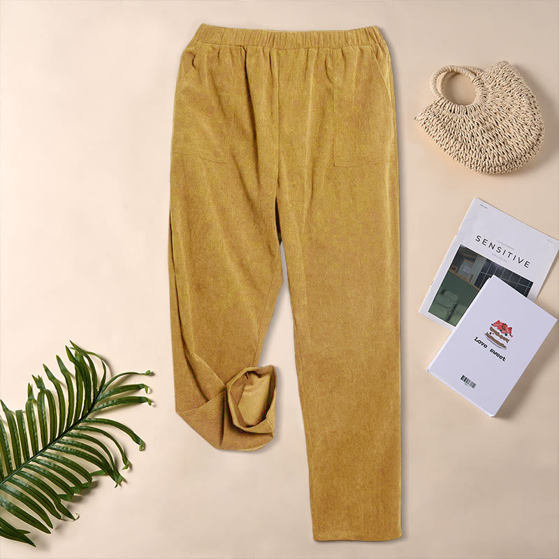 Pantalon en velours côtelé uni Buddha Stones pour femme, avec poches - image 26