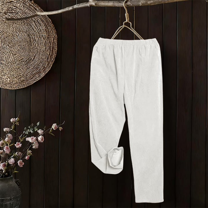 Pantalon en velours côtelé uni Buddha Stones pour femme, avec poches - image 12