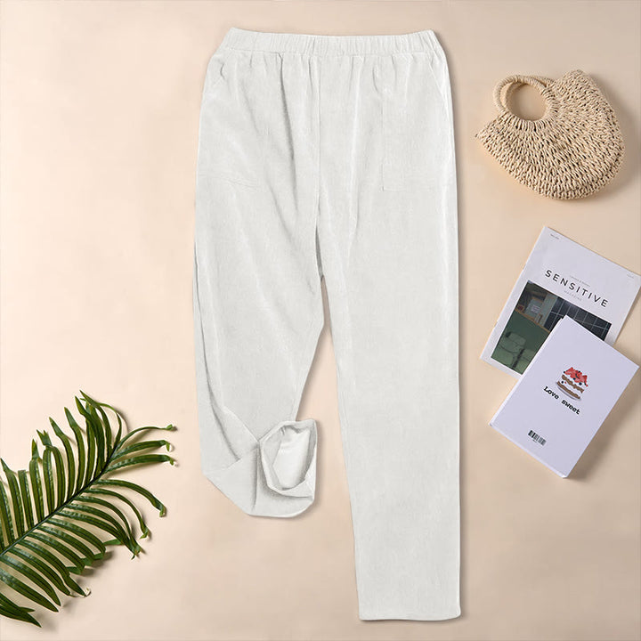 Pantalon en velours côtelé uni Buddha Stones pour femme, avec poches - image 12