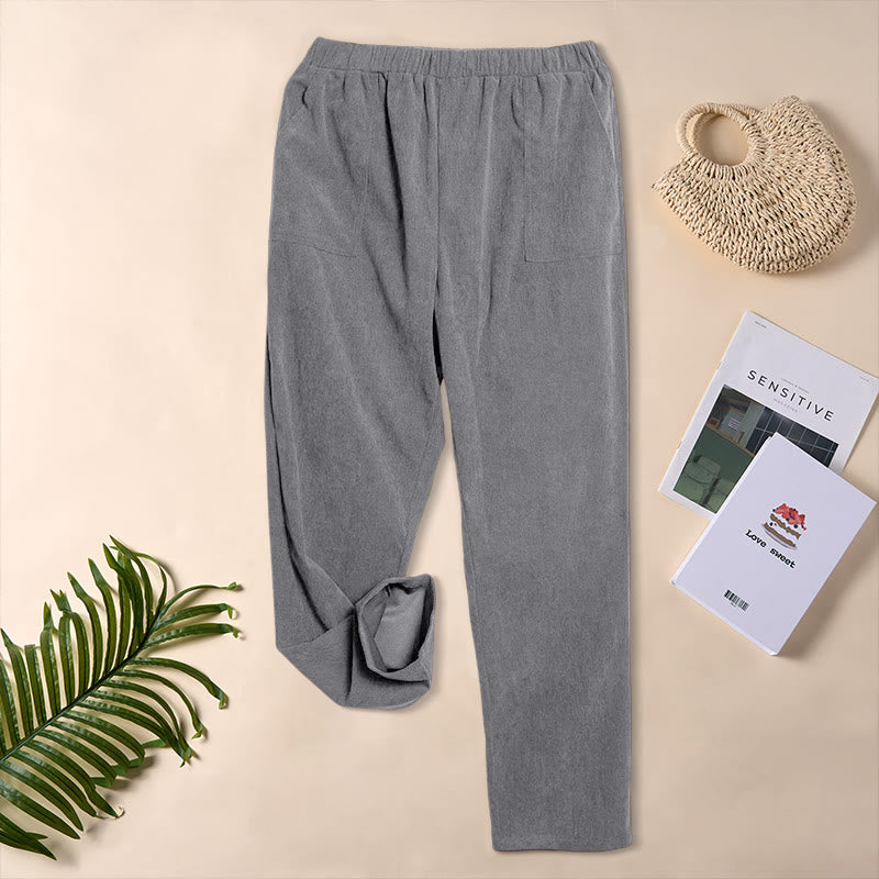 Pantalon en velours côtelé uni Buddha Stones pour femme, avec poches - Gris foncé - US16，UK/AU20，EU48 (3XL) - image 15