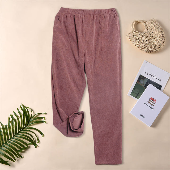 Pantalon en velours côtelé uni Buddha Stones pour femme, avec poches - image 23