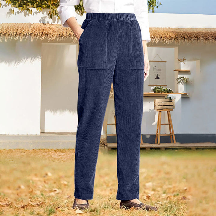 Pantalon en velours côtelé uni Buddha Stones pour femme, avec poches - Bleu foncé - US16，UK/AU20，EU48 (3XL) - image 27