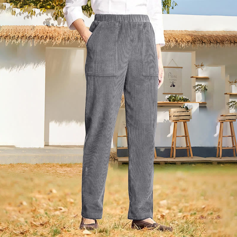 Pantalon en velours côtelé uni Buddha Stones pour femme, avec poches - Gris foncé - US16，UK/AU20，EU48 (3XL) - image 18