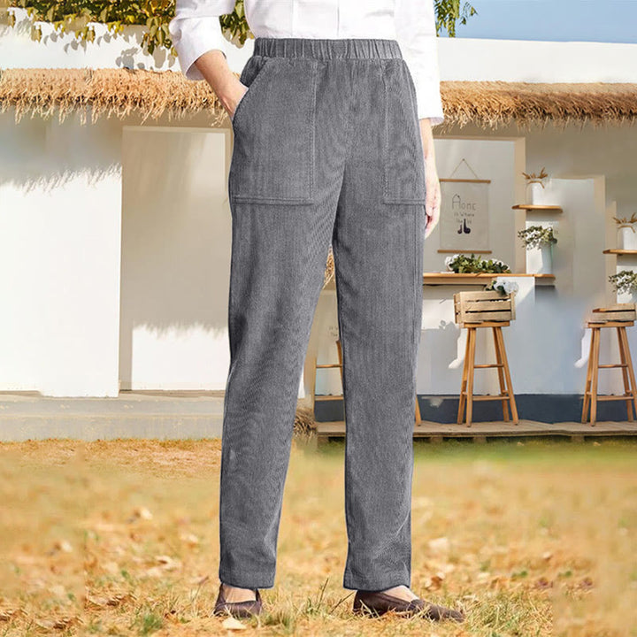 Pantalon en velours côtelé uni Buddha Stones pour femme, avec poches - Gris foncé - US16，UK/AU20，EU48 (3XL) - image 18