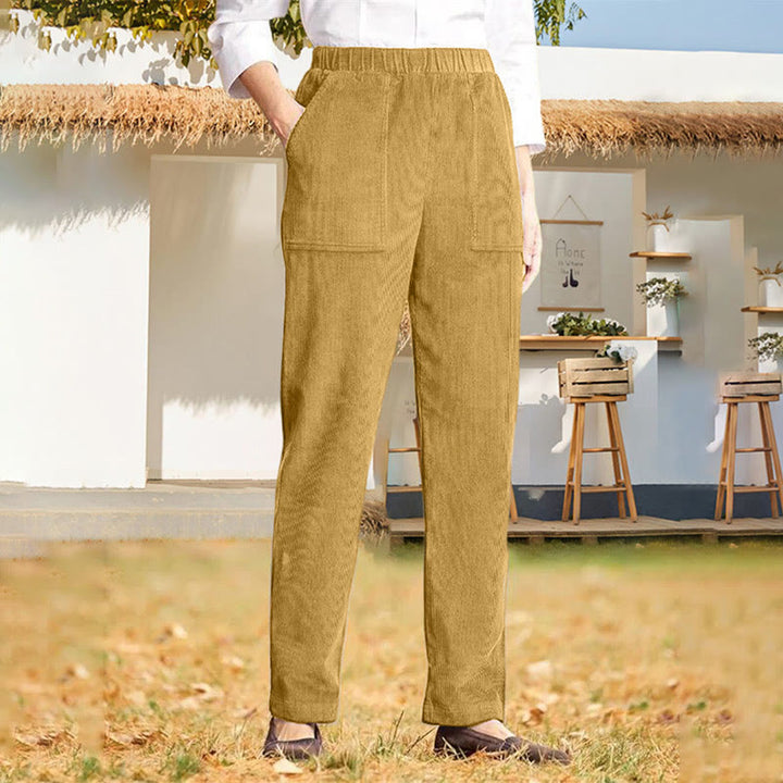 Pantalon en velours côtelé uni Buddha Stones pour femme, avec poches - Verge d'or - US16，UK/AU20，EU48 (3XL) - image 24