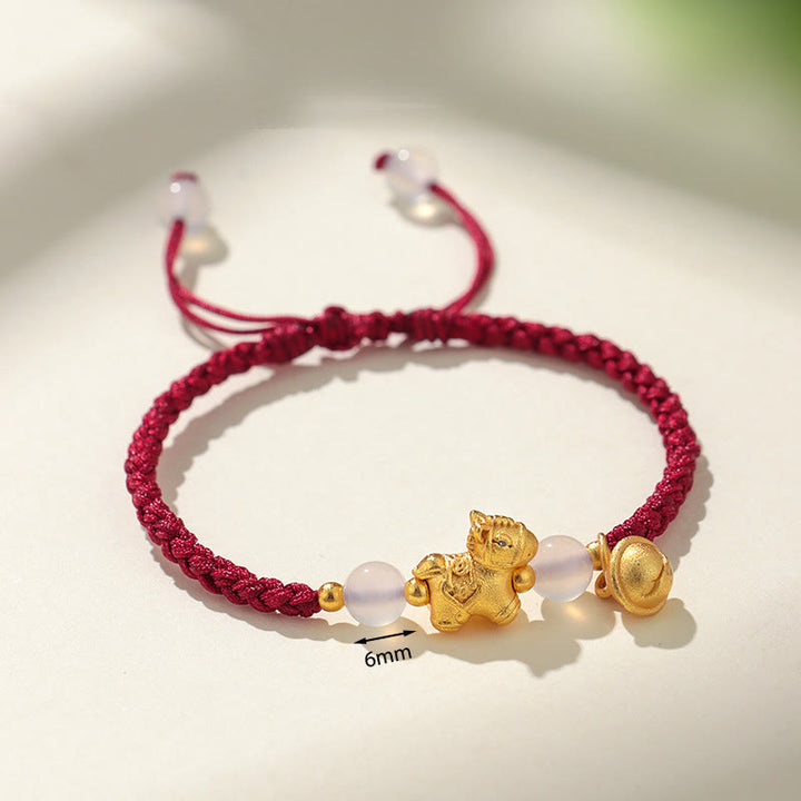 Bracelet tressé en agate blanche et fil rouge, inspiré de l'année du Cheval et orné de Buddha Stones. - image 2