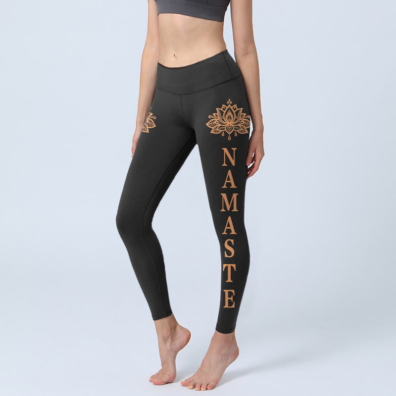 Buddha Stones Leggings de sport Namaste en forme de lotus, pantalon de yoga pour femmes - Noir - US18，UK/AU22，EU50 (4XL) - image 0