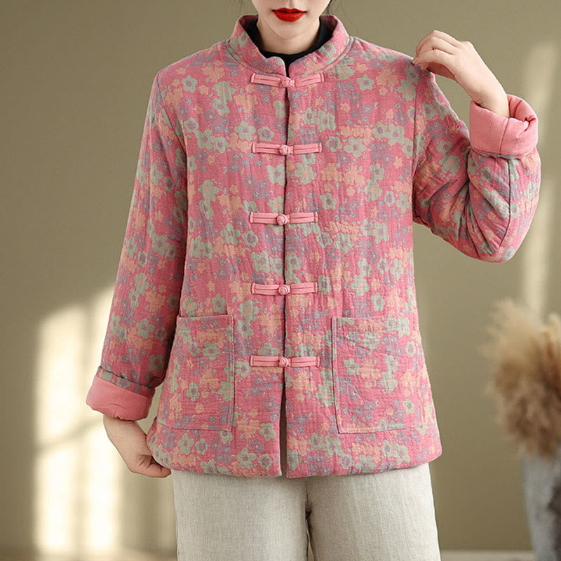 Veste d'hiver pour femme Buddha Stones en coton épais à manches longues et poches, motif floral. - image 10