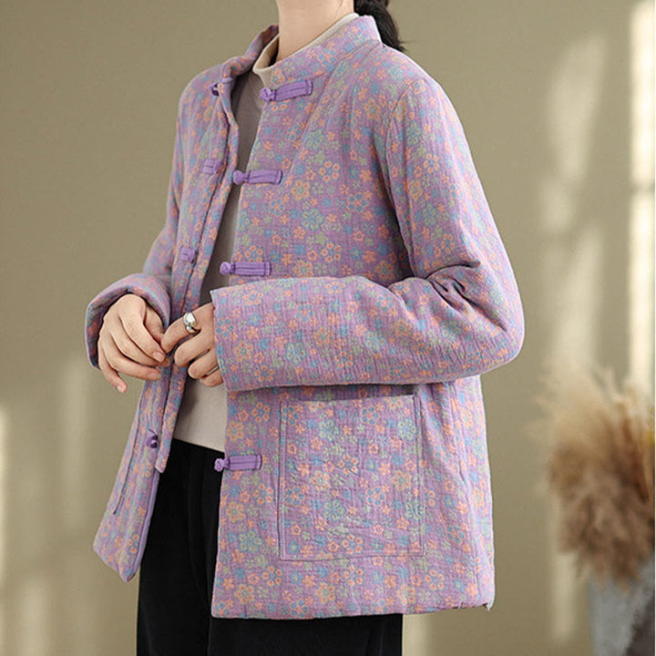 Veste d'hiver pour femme Buddha Stones en coton épais à manches longues et poches, motif floral. - image 20