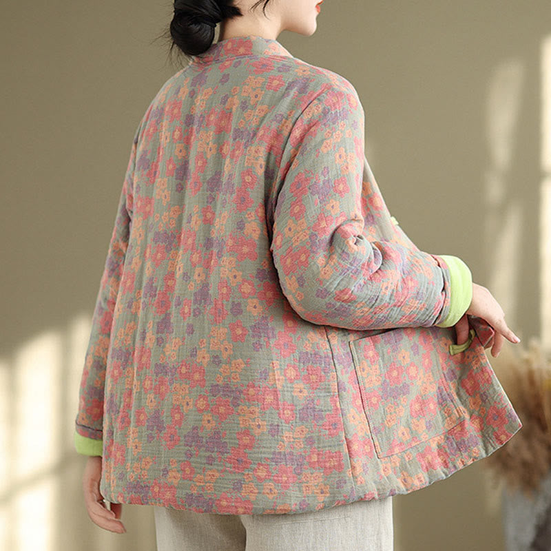 Veste d'hiver pour femme Buddha Stones en coton épais à manches longues et poches, motif floral. - image 5