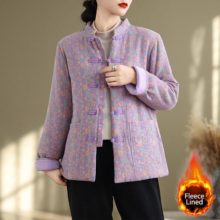 Veste d'hiver pour femme Buddha Stones en coton épais à manches longues et poches, motif floral. - Orchidée - US8-10，UK/AU12-14，EU40-42 (2XL) - image 17