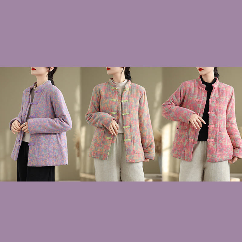 Veste d'hiver pour femme Buddha Stones en coton épais à manches longues et poches, motif floral. - image 27