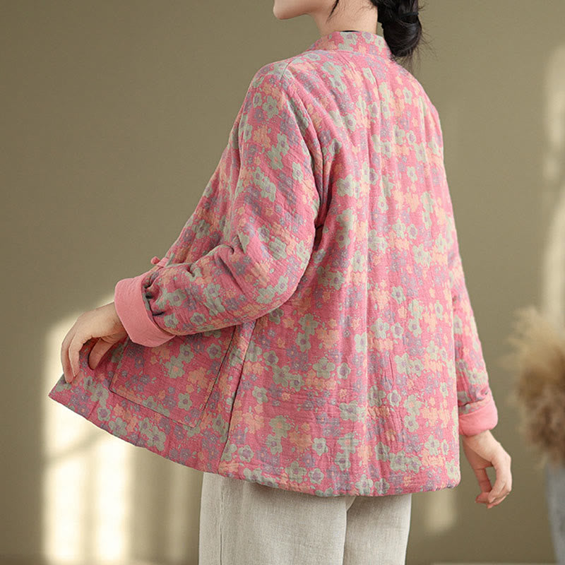 Veste d'hiver pour femme Buddha Stones en coton épais à manches longues et poches, motif floral. - image 8