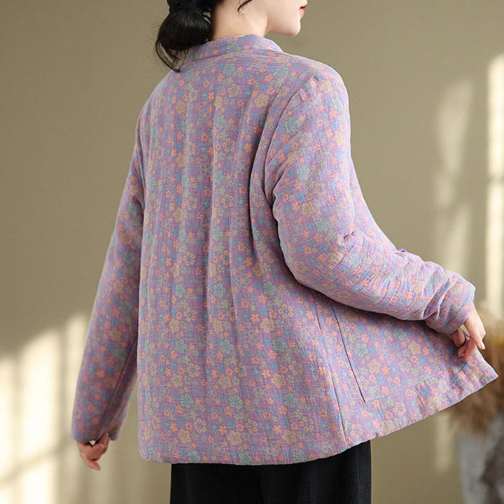 Veste d'hiver pour femme Buddha Stones en coton épais à manches longues et poches, motif floral. - image 22