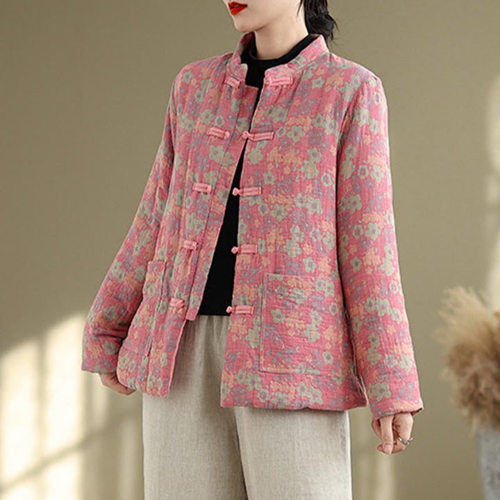 Veste d'hiver pour femme Buddha Stones en coton épais à manches longues et poches, motif floral. - image 12