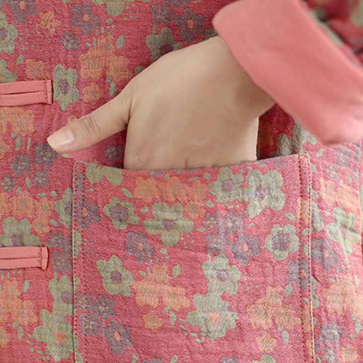 Veste d'hiver pour femme Buddha Stones en coton épais à manches longues et poches, motif floral. - image 15