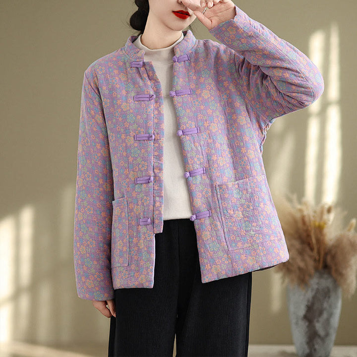 Veste d'hiver pour femme Buddha Stones en coton épais à manches longues et poches, motif floral. - image 19