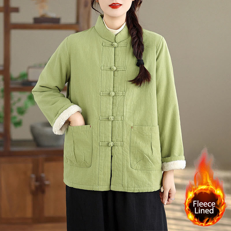 Veste thermique à manches longues pour femme Buddha Stones, en coton uni rembourré, avec boutons et poches - Vert clair - US14，UK/AU18，EU46 (2XL) - image 15