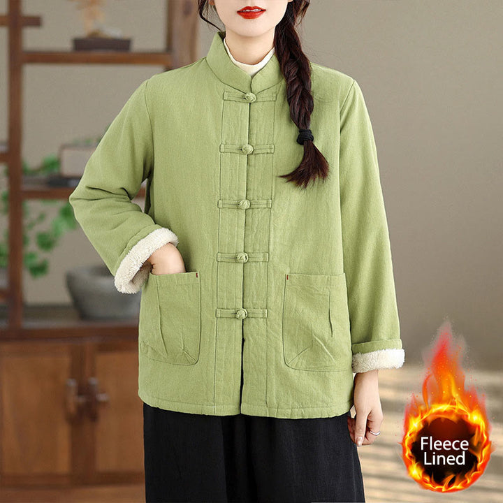 Veste thermique à manches longues pour femme Buddha Stones, en coton uni rembourré, avec boutons et poches - Vert clair - US14，UK/AU18，EU46 (2XL) - image 15