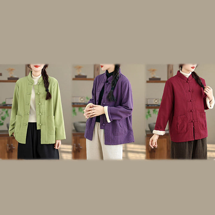 Veste thermique à manches longues pour femme Buddha Stones, en coton uni rembourré, avec boutons et poches - image 29