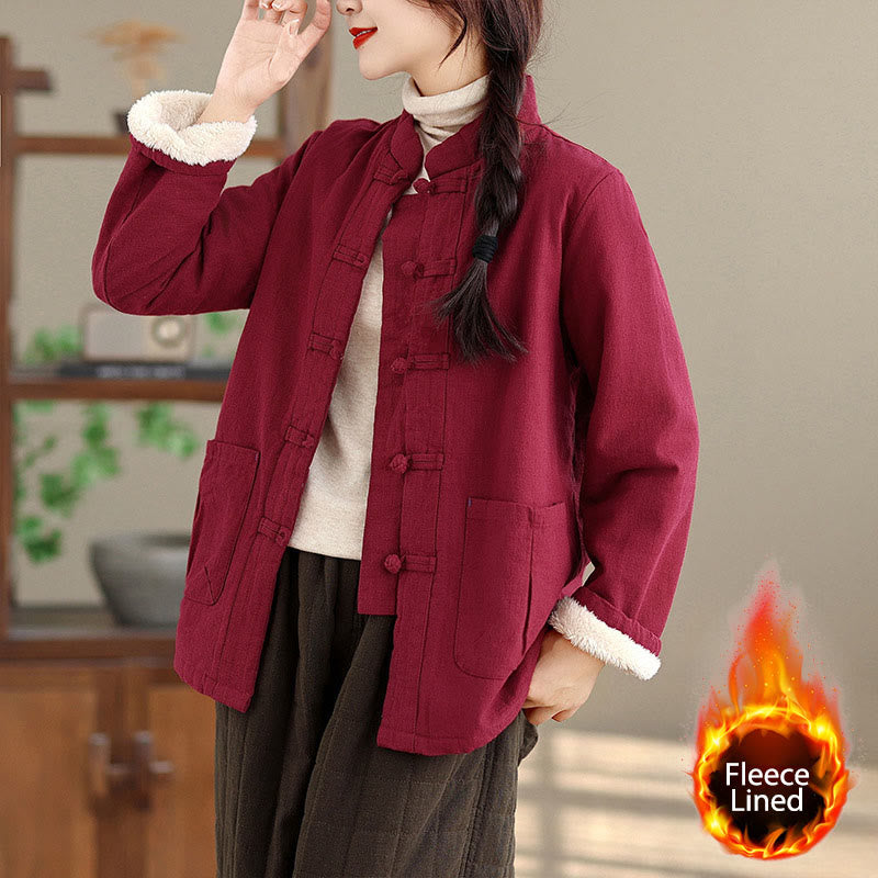 Veste thermique à manches longues pour femme Buddha Stones, en coton uni rembourré, avec boutons et poches - Rouge foncé - US14，UK/AU18，EU46 (2XL) - image 0