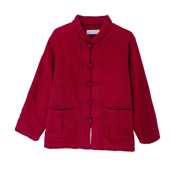 Veste thermique à manches longues pour femme Buddha Stones, en coton uni rembourré, avec boutons et poches - image 7