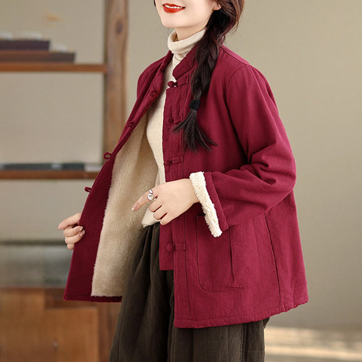 Veste thermique à manches longues pour femme Buddha Stones, en coton uni rembourré, avec boutons et poches - image 2