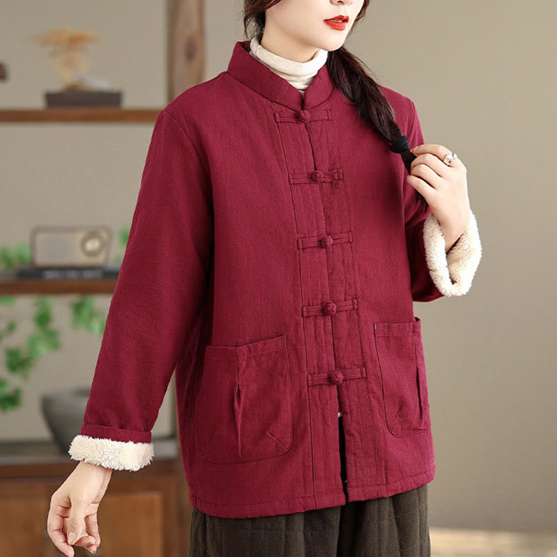 Veste thermique à manches longues pour femme Buddha Stones, en coton uni rembourré, avec boutons et poches - image 6