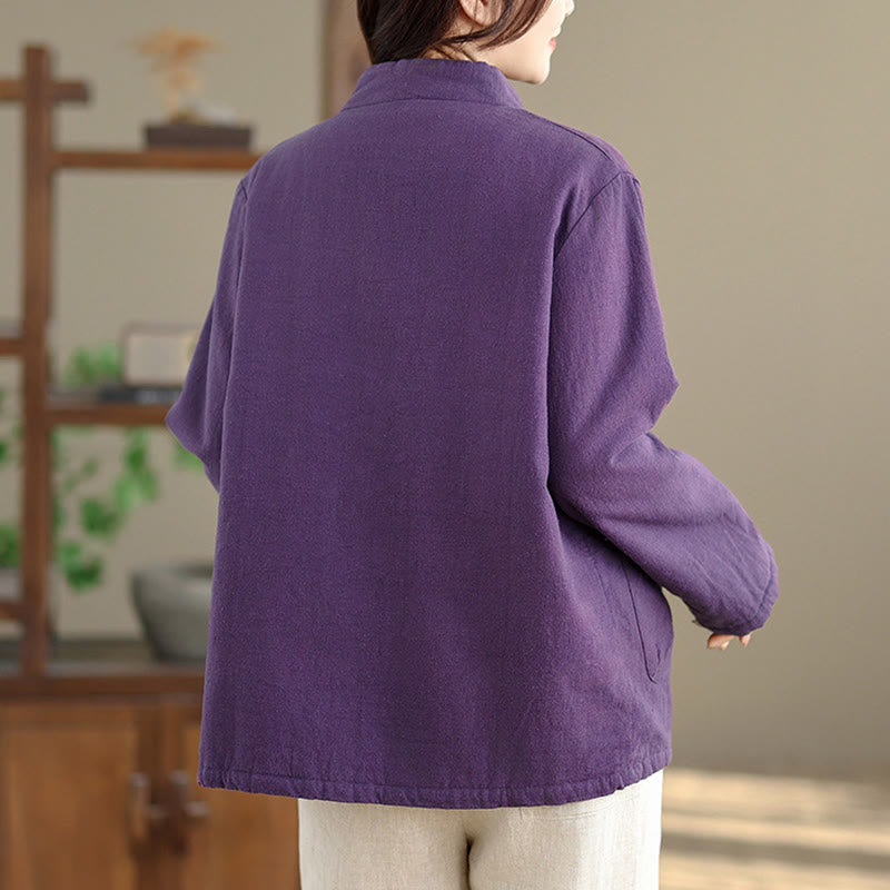 Veste thermique à manches longues pour femme Buddha Stones, en coton uni rembourré, avec boutons et poches - image 14