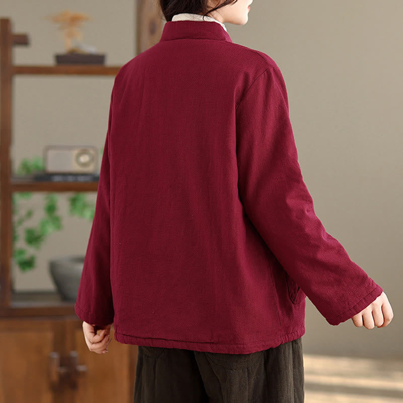 Veste thermique à manches longues pour femme Buddha Stones, en coton uni rembourré, avec boutons et poches - image 4