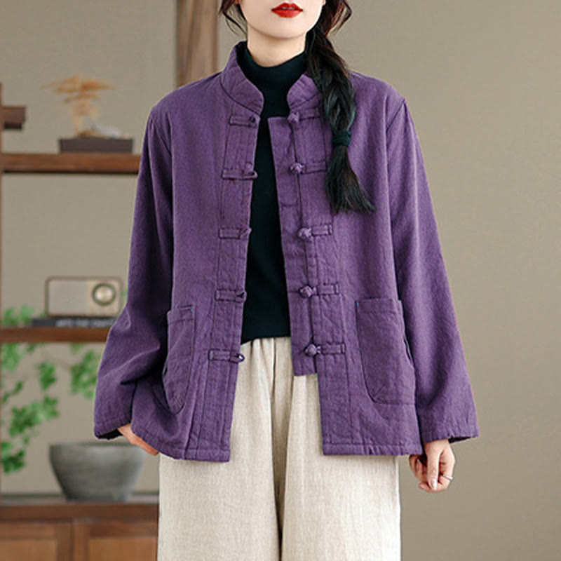 Veste thermique à manches longues pour femme Buddha Stones, en coton uni rembourré, avec boutons et poches - image 10