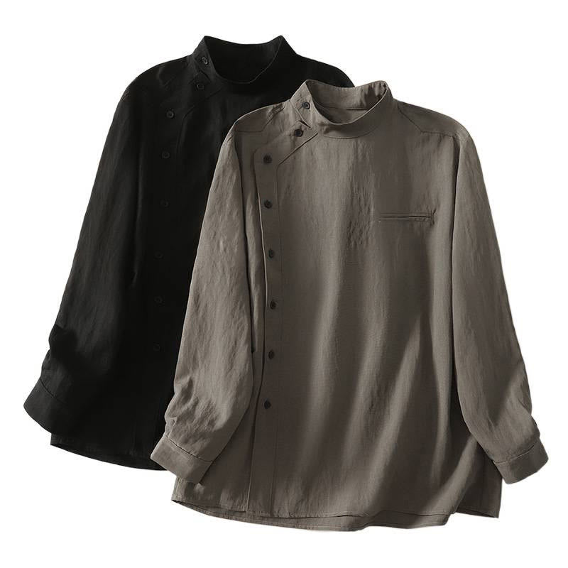 Chemise en coton à manches longues pour femme, ornée de Buddha Stones, col montant et boutons grenouille chinois, design simple. - image 17