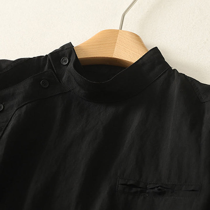 Chemise en coton à manches longues pour femme, ornée de Buddha Stones, col montant et boutons grenouille chinois, design simple. - image 12