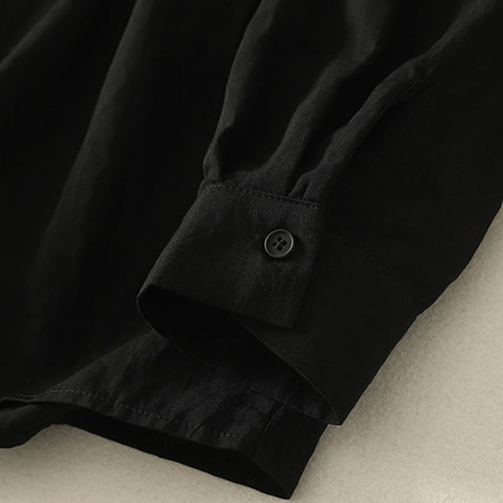 Chemise en coton à manches longues pour femme, ornée de Buddha Stones, col montant et boutons grenouille chinois, design simple. - image 14