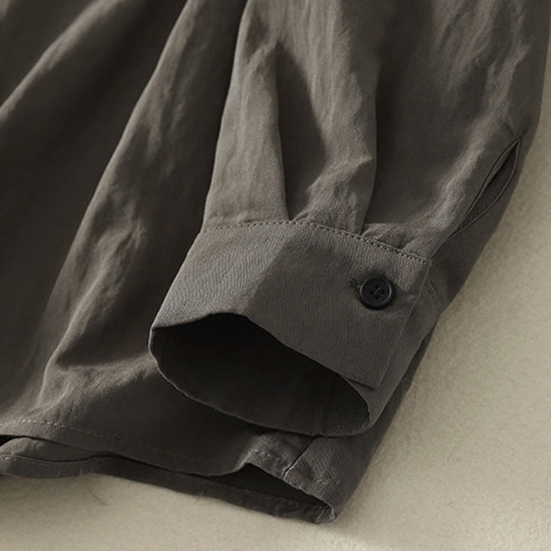 Chemise en coton à manches longues pour femme, ornée de Buddha Stones, col montant et boutons grenouille chinois, design simple. - image 8