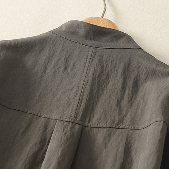 Chemise en coton à manches longues pour femme, ornée de Buddha Stones, col montant et boutons grenouille chinois, design simple. - image 3